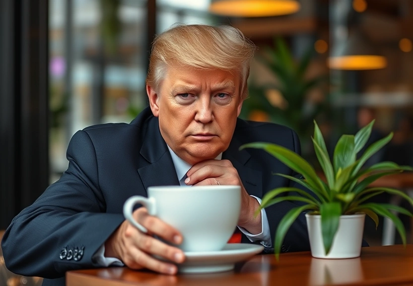 Representação visual de Trump diz que vai reduzir tarifas do café, mas não especifica de quais países.
